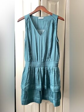 Sleeveless Teal V-Neck Tiered Mini Dress